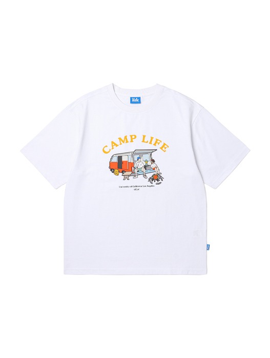 남녀공용 캠핑 일러스트 반소매 티셔츠[WHITE](UA5ST82_31)